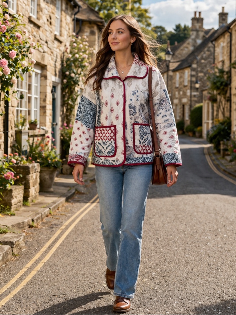 🧵 HANDMADE Patchwork Quilted Jacket with Red Trim S/M
